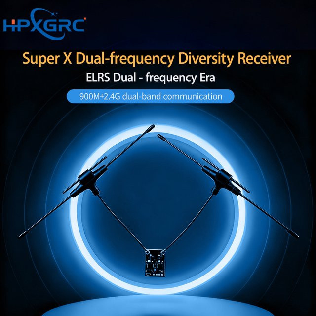 HPXGRC Super X Dual ELRS Empfänger 2,4G + 915M in Schwarz mit LR1121 Chip für RC FPV Racing Freestyle Drohnen - Bild 1