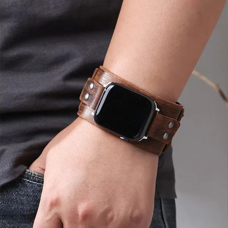 VATMENS Uhrenarmband Leder, Doppeltes Metallschnallenarmband, Unisex - Bild 3