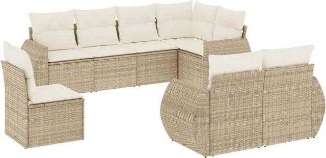 vidaXL 8-teilige Garten-Sofagarnitur in U-Form aus Poly-Rattan in Beige mit Kissen und Stauraum - Bild 1