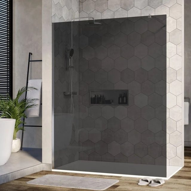 Bernstein Walk-In Duschabtrennung EX101 aus Nano Echtglas in Grau Frosted mit Chrom Wandprofil, B: 140 cm, H: 208 cm, Glasstärke: 10 mm - Bild 1