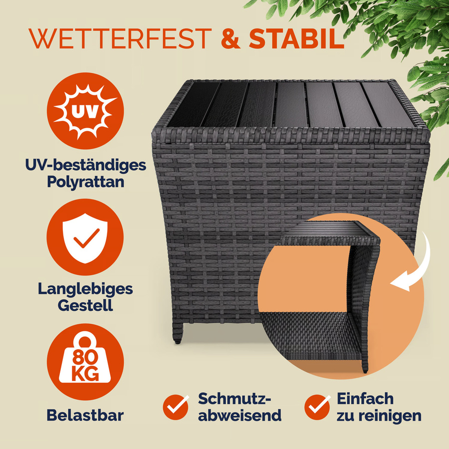 CASARIA Polyrattan Beistelltisch Vedis in Grau für In- und Outdoor-Bereiche B/T/H: 45 x 45 x 40 cm - Bild 2