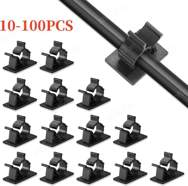 100 Stück Selbstklebende Kabel Organizer Clips in Schwarz zur Kabelmanagement Klemme für TV und Ladekabel - Bild 1