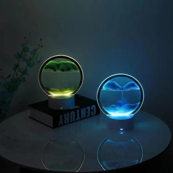 Dimmbare 3D Moving Sand Kunst Tisch Lampe von XuYiEC mit RGB Farbwechsel und integriertem LED Nachtlicht in Orange - Bild 5