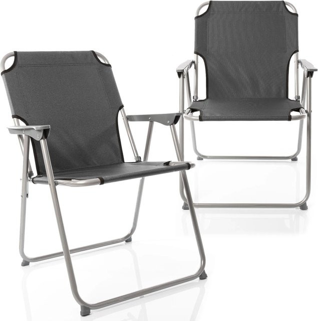 BigDean 2er Set Klappstühle Anthrazit Grau aus robustem Polyester Oxford Gewebe mit Armlehnen für Garten und Camping, belastbar bis 120 kg - Bild 1