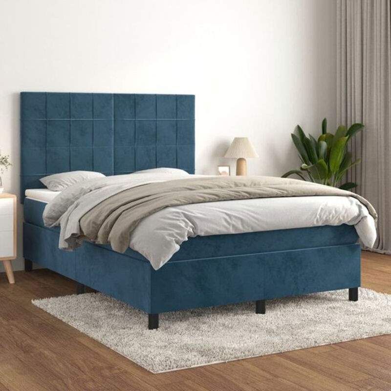 Vidaxl Boxspringbett mit Matratze in Blau aus Samt, B/T/H: 140 x 200 x 118 cm - Bild 1