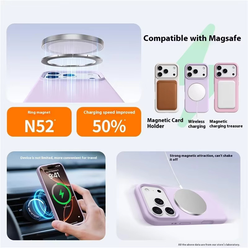 newteneight Flüssigsilikon-Magnethülle für iPhone 12 bis iPhone 17 Pro Max Plus mit MagSafe Kompatibilität in Gold und Purple - Bild 3