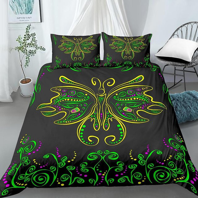 Bettwäsche Set mit Motten, Schmetterlingen und Mond im Wahrsagerei-Stil von Your Warm Home, inklusive Kissenbezug und Reißverschluss, B/H: 135 x 200 cm - Bild 1