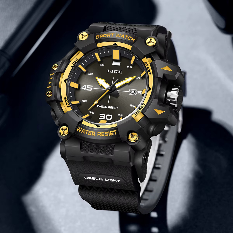 LIGE Armbanduhr Quarz, Edelstahl, Kautschuk, Schwarz, Herren - Bild 2