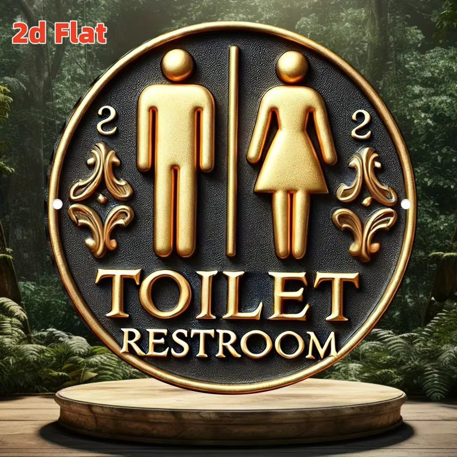 Potdemiel Rundes Toilettenschild aus Metall in Gold, Wanddekoration mit Typografie, Durchmesser: 20 cm - Bild 2