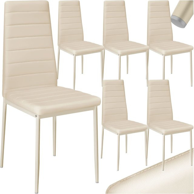 tectake Set Esszimmerstühle Thomas, 6er Set, gepolstert mit Kunstlederbezug und Stahlbeinen, Beige, B/T/H: 45 x 48 x 98,5 cm - Bild 1