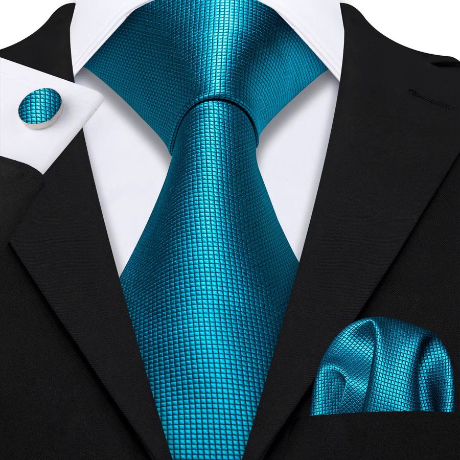 Barry.Wang Herren-Set, Krawatte, Einstecktuch, Manschettenknöpfe, Jacquard, Türkis, Pink, Mint, Orange, Weiß - Bild 2