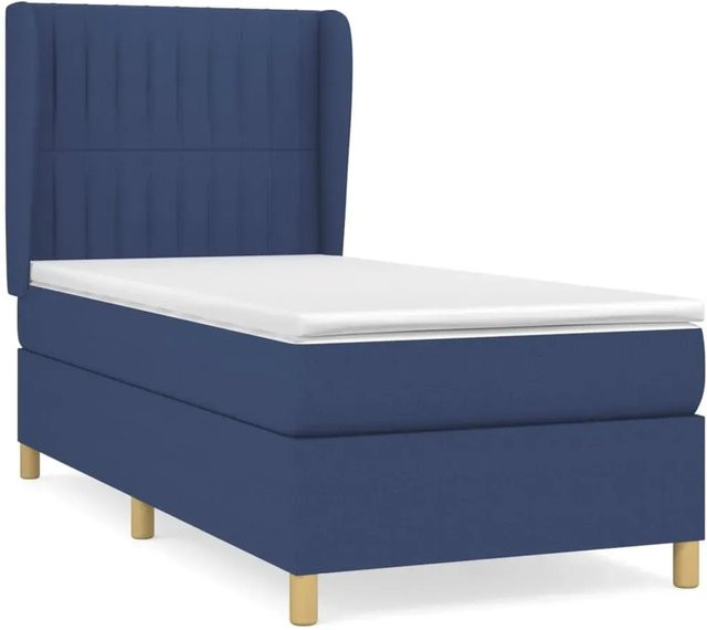 vidaXL Boxspringbett mit Matratze in Blau und Weiß, Hybrid-Design mit Taschenfederkern, B/T/H: 90 x 190 x 128 cm - Bild 1