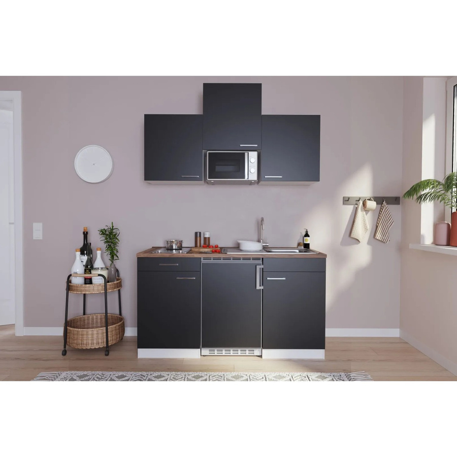 Respekta Küchenzeile KB150WSMIC in Schwarz-Weiß, freistehend mit Türen und Schubladen, B/T/H: 150 x 60 x 199 cm - Bild 2