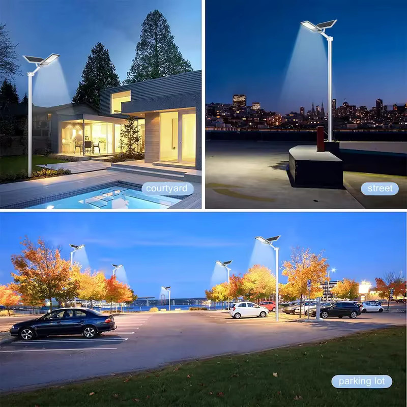 YQCHEZI Solar-Straßenleuchte aus Aluminium mit LED und Fernbedienung, IP65 wasserdicht, 8000 mAh, Weiß/Silber - Bild 6