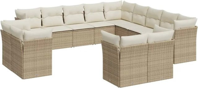 vidaXL 13-tlg. Garten-Sofagarnitur in L-Form aus Poly-Rattan mit Kissen in Beige - Bild 1