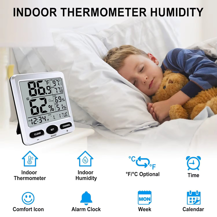 Urageuxy Smart Indoor Digitales Thermometer und Hygrometer in Weiß mit Echtzeit-Temperatur-Feuchtigkeitsmonitor, Alarmfunktion und Max/Min-Aufzeichnung - Bild 2