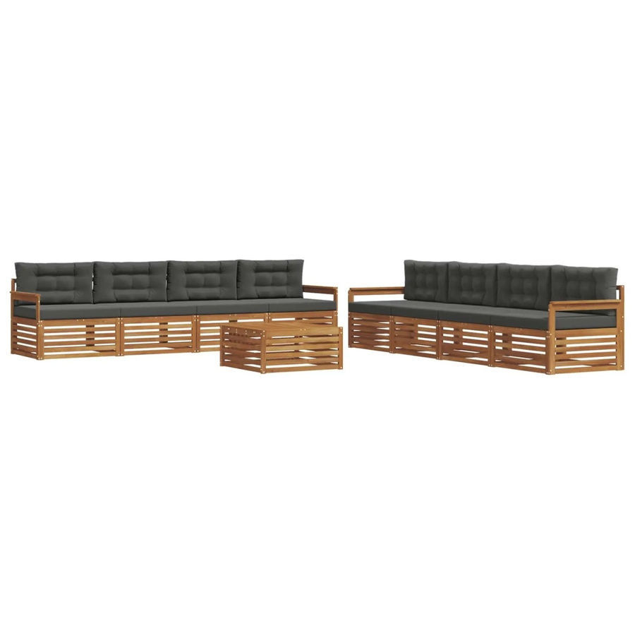 vidaXL Outdoor-Sofagarnitur 9-teilig aus massivem Akazienholz mit Kissen in Anthrazit und Natur - Bild 2