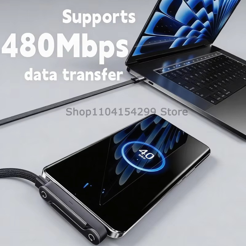 Faltbarer Ladekabelhalter mit integriertem Telefonständer und 240W USB-C Flachladegerät in Orange - Bild 3