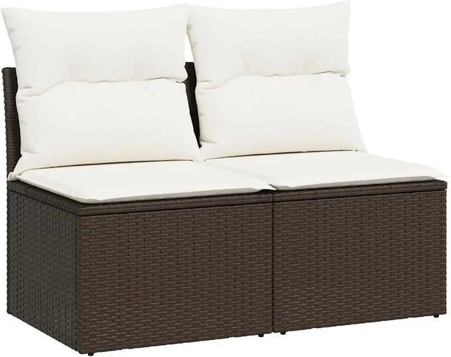 vidaXL 2-teilige Garten-Sofagarnitur aus Polyrattan und Akazie in Braun mit beigen Kissen - Bild 1