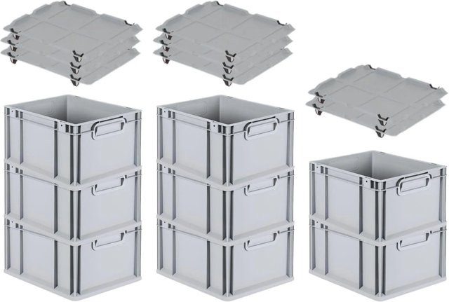PROREGAL SuperSparSet 8x Eurobox NextGen Grip mit Auflagedeckel und 4 schwarzen Schiebeschnappverschlüssen, Grau, H x B x T: 22 x 30 x 40 cm, 20 Liter - Bild 1