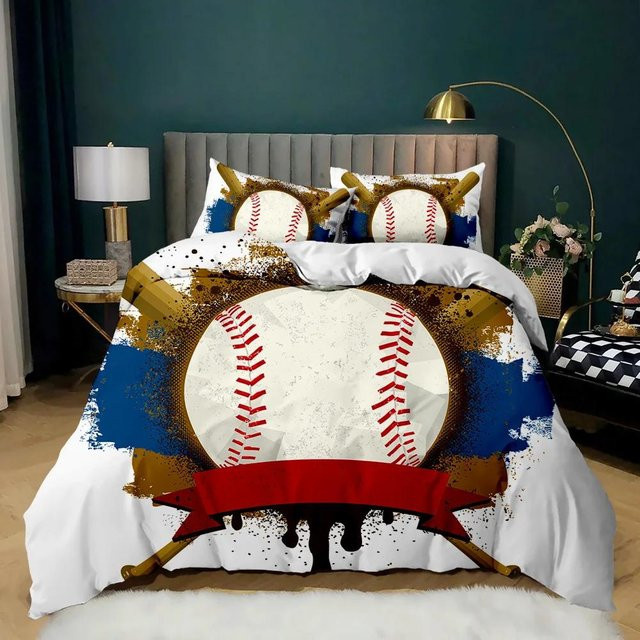 Baseball Bettwäsche Set mit 3D Baseballschläger Motiv für Kinder und Jugendliche von Your Warm Home, Polyester, Weiß, B/H: 135 x 200 cm - Bild 1