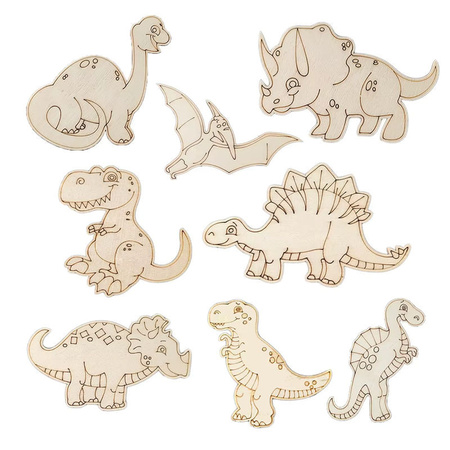 10er Set Holz Dinosaurier zum Bemalen als DIY Bastelset für Kinder, beige Holzornamente für Kindergeburtstage und Dekorationen