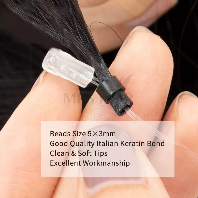 Kinky Straight Micro Loop Echthaar-Extensions, Remy, 1B, 50 Stränge - Bild 5