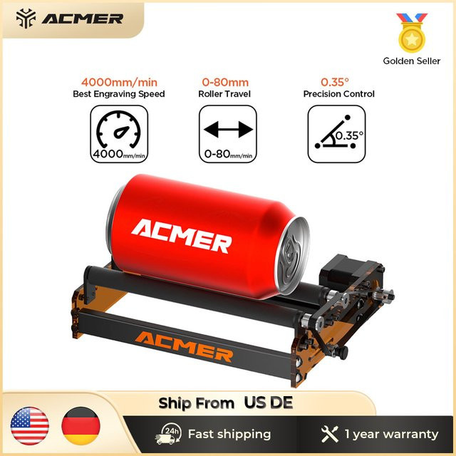 ACMER M3 8-stufige Drehrolle Y-Achse mit 360 Grad Drehwelle für zylindrische Objekte mit einem Gravurdurchmesser von 6–144 mm - Bild 1