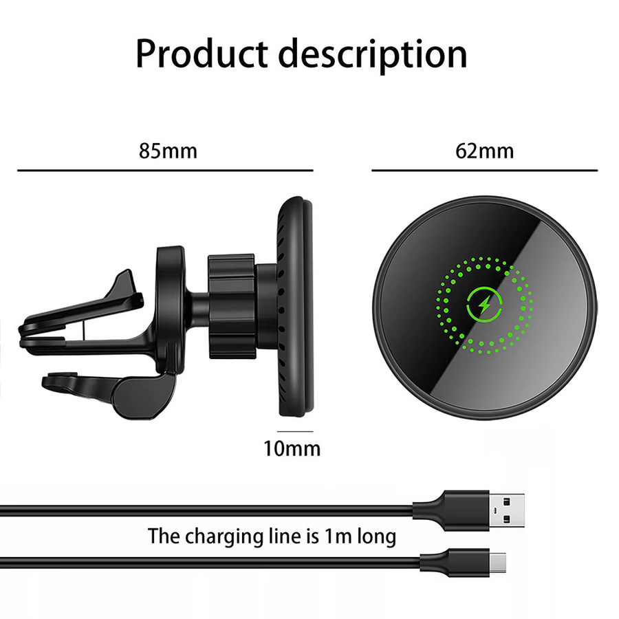 FDGAO Magnetische kabellose Autoladegerät-Halterung in Schwarz mit 30 W Schnellladung für iPhone 16 15 14 13 12 Pro Max Plus via Lüftungsschlitz - Bild 6