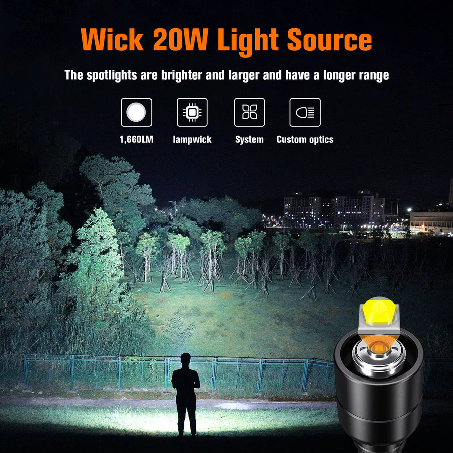 SUPERFIRE Taschenlampe Y16 in Schwarz mit 20 W LED, IP46 wasserdicht und wiederaufladbarem 8000 mAh Akku - Bild 2