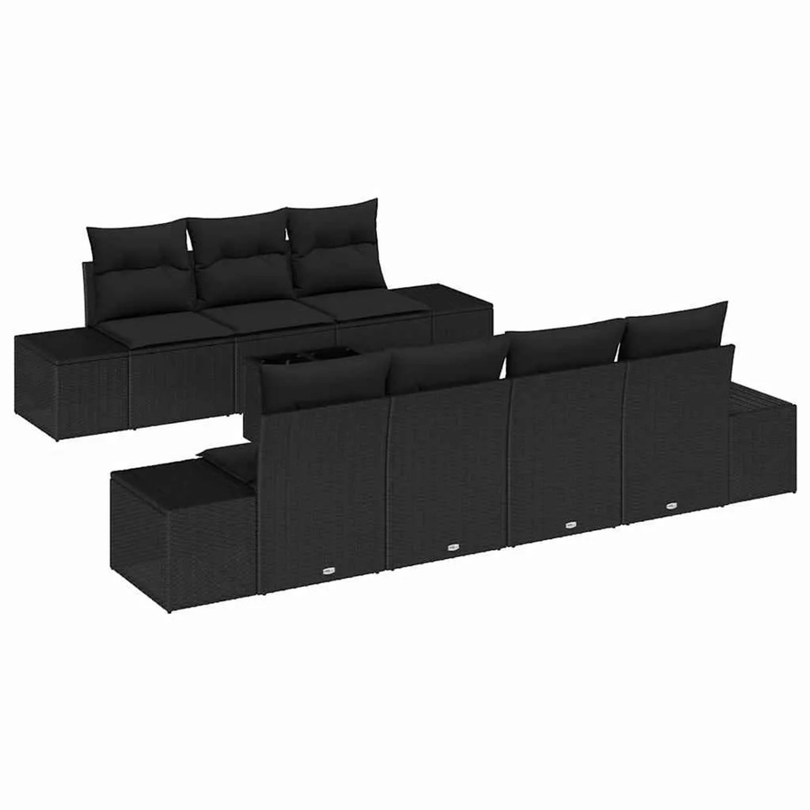 vidaXL Garten-Sofa-Set aus Poly-Rattan in Schwarz mit 8-teiligem Zubehör und Kissen für Terrasse und Garten - Bild 2