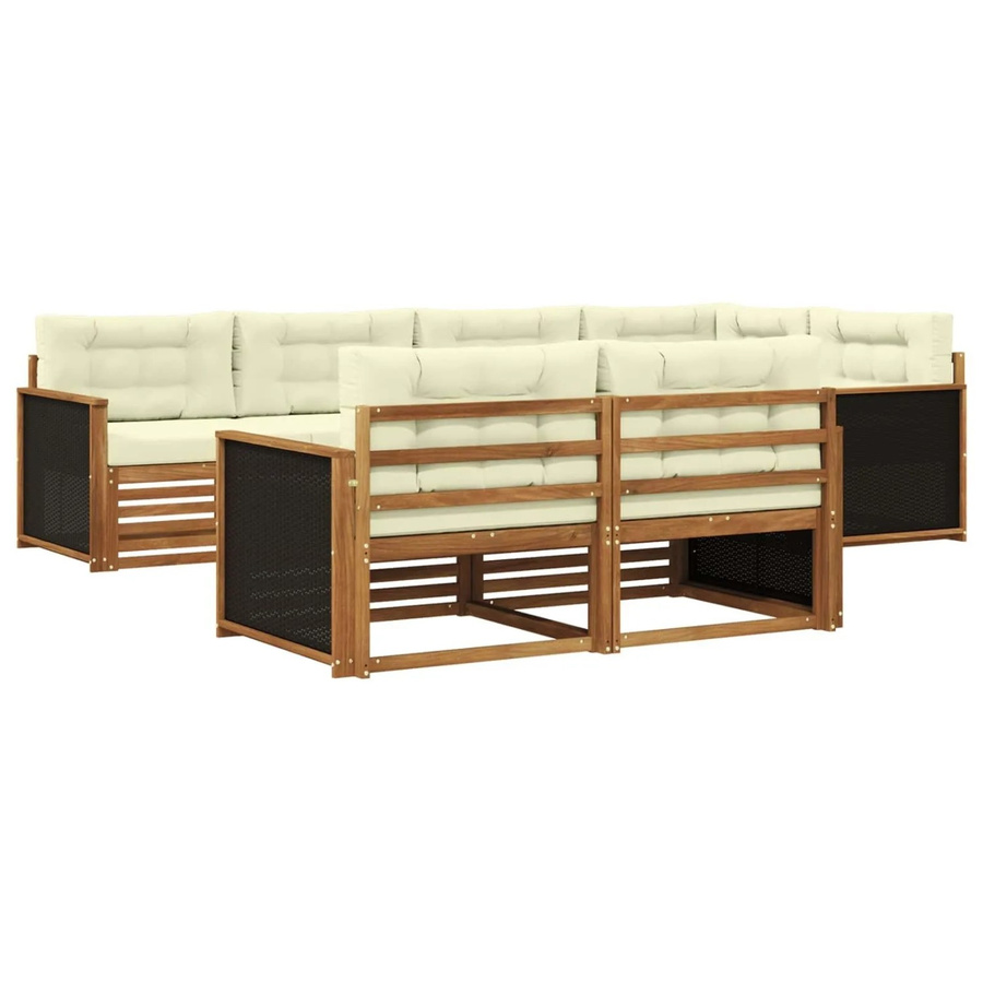 vidaXL Outdoor-Sofagarnitur aus Akazienholz in Natur und Creme mit 7 Sitzkissen und 8 Rückenkissen im L-Shape Design - Bild 2