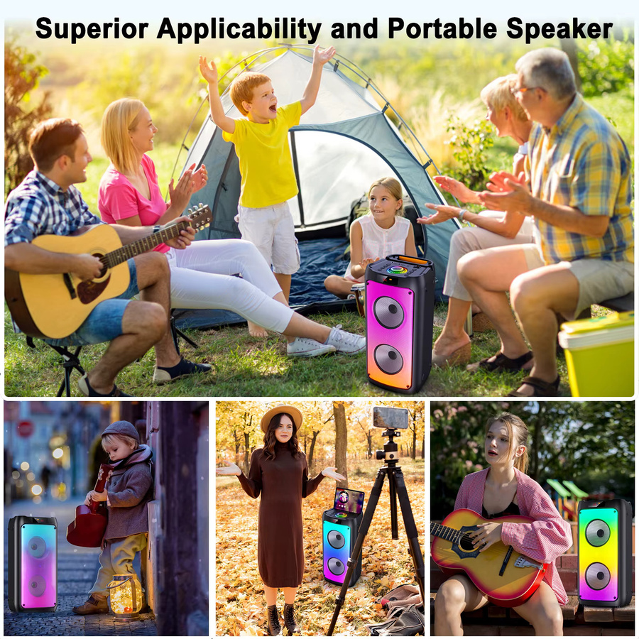 FanFun Kabelloser Bluetooth-Lautsprecher als Karaoke-Maschine mit 2 Mikrofonen und LED-Licht für deine Party zu Hause - Bild 5