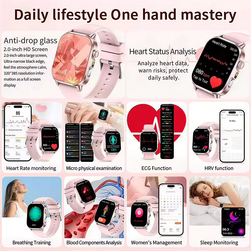 GUHUAVMI Smartwatch, Pink, Edelstahl, Rechteckig - Bild 6