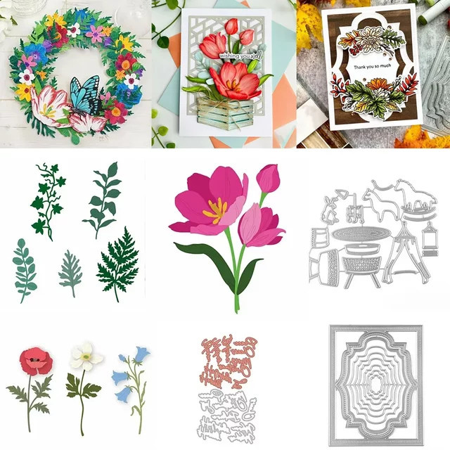 Metall Stanzformen Tulpen Blume mit grünen Blättern für DIY Scrapbooking und Kartenbasteln - Bild 1