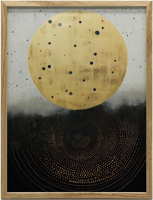 Goldener Kosmischer Kreis Wandbild von iKable in Gold und Dunkelbraun mit Holzrahmen, B/H: 30 x 40 cm - Bild 1