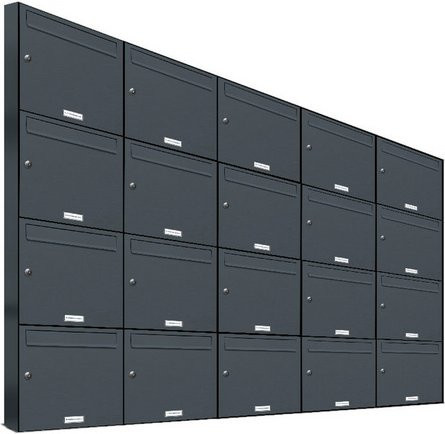 AL Briefkasten für 20 Parteien, Aufputzmontage, grau, B/H/T: 191,5 x 136,8 x 11,6 cm - Bild 1