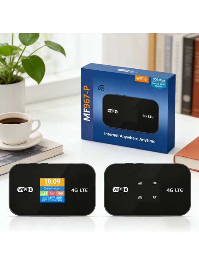 NUOYING WiFi 6 4G Mobiler Hotspot Tragbarer Router MIFI in Schwarz mit Zeitanzeige und WPS - Bild 7