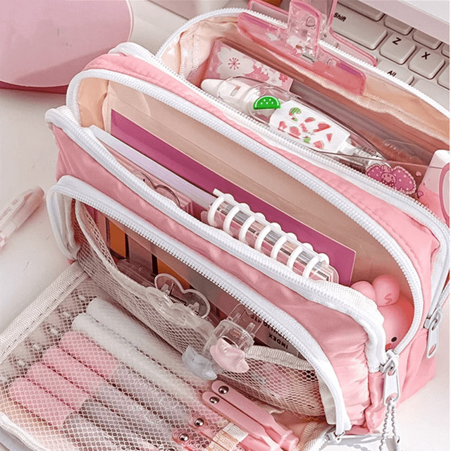 Mehrschichtiges Federmäppchen mit großer Kapazität als Stiftetui und Schreibwaren-Aufbewahrungstasche für Schule und Büro in Schwarz oder Pink - Bild 1