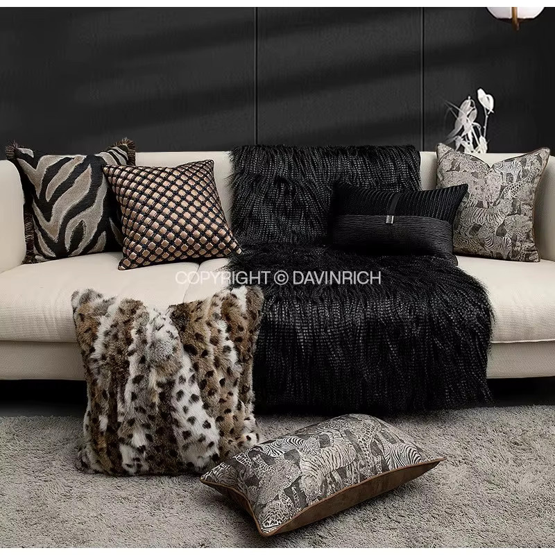 DAVINRICH Moderner Zebra-Scatter-Kissenbezug in Schwarz mit Quasten und Fransen - Bild 2