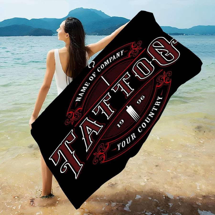 Ka Chen Muda Strandtuch Tattoo Studio Logo aus Mikrofaser, bunt und weiß, B: 30 cm, H: 60 cm - Bild 3