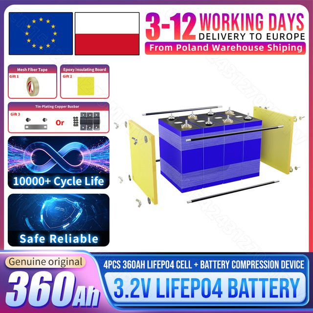 Seekwatt LiFePO4 Batterie 3,2V 360Ah mit Kompressionsvorrichtung, Klasse A LFP-Zelle, Blau - Bild 1
