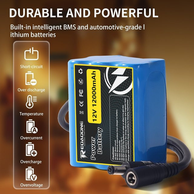 Reoaoone Wiederaufladbarer 12V 12000mAh Lithium-Ionen-Akku 3S2P mit BMS-Schutz in Blau - Bild 1