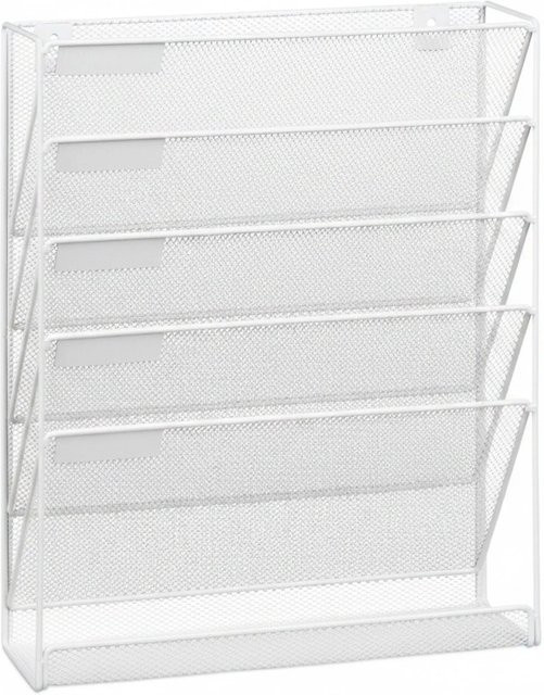 Relaxdays Zeitschriftenhalter aus Stahl für die Wand in Weiß mit 5 Fächern und Ablage, B/H/T: 40,5 x 32,5 x 10,5 cm - Bild 1