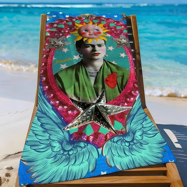 Ka Chen Mutong Strandhandtuch Frida Kahlo Design, schnelltrocknend und sanddicht, weiß/mehrfarbig, B: 40 cm, H: 60 cm - Bild 1