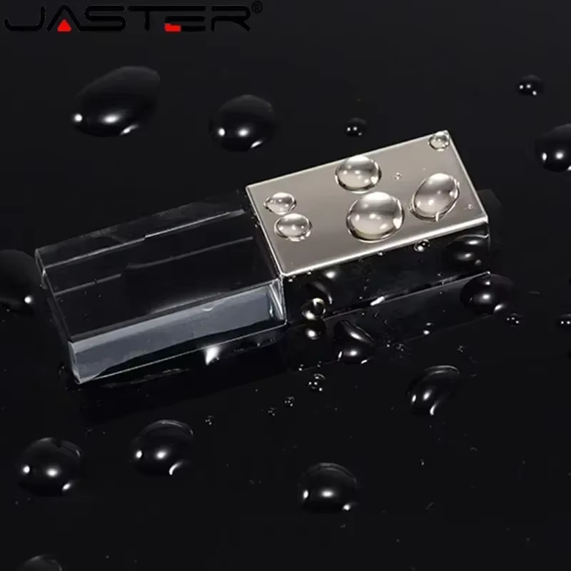 JASTERS Kristall USB-Flash-Stick im 3D-Druck mit individuellem Logo, transparent und gold, USB-A Anschluss - Bild 1
