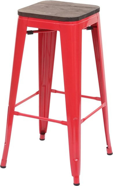 PROREGAL Barhocker im Industrial-Design mit Holz-Sitzfläche aus Ulmenholz und Metallgestell, Rot/Braun, Sitzhöhe: 76 cm, stapelbar - Bild 1