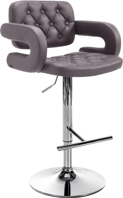 DELUKE Barhocker BURID in Braun mit Kunstleder und Silber, höhenverstellbarer Barstuhl mit Lehne und Drehsitz, B/T/H: 62 x 55 x 103 cm - Bild 1