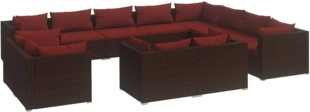 vidaXL 12-tlg Garten-Lounge-Set in U-Form aus braunem Poly-Rattan mit Kissen und pulverbeschichtetem Stahlgestell - Bild 1