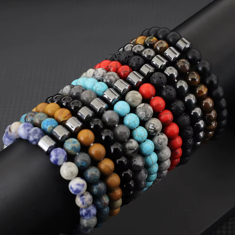 Armband Herren, Hämatit, Howlith, Tigeraugen, 8mm - Bild 1